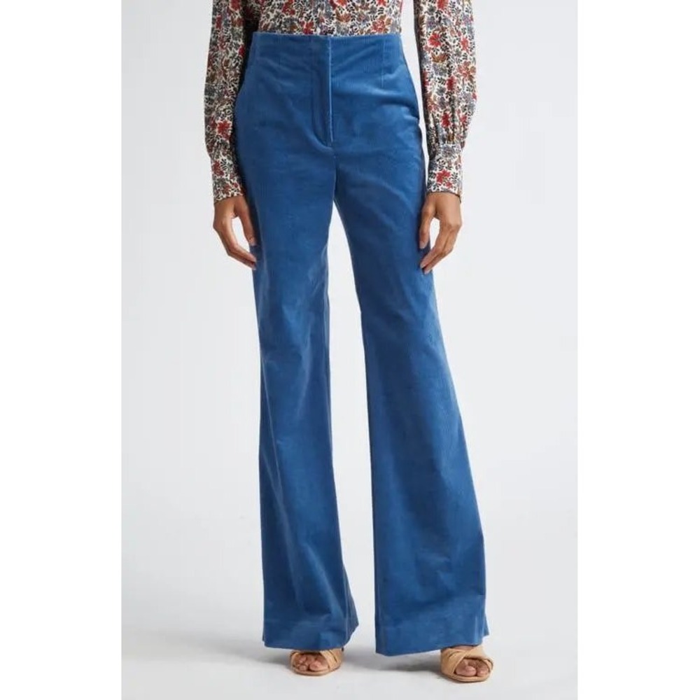 Veronica Beard Basima Corduroy Flare Pants Deep Ocean Blue Size 8
